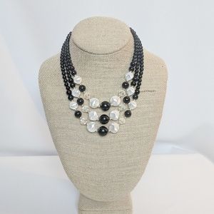 Vintage Japan 3 Strand Black & White Necklace